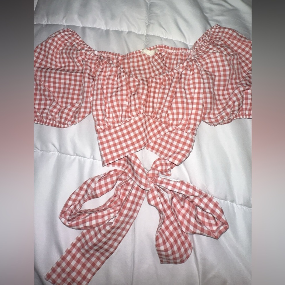 Altar’d State Pink Gingham Off Shoulder Top